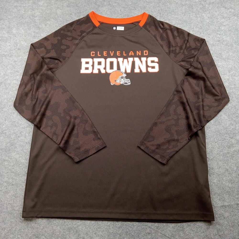 Cleveland Browns Shirt Mens XL‎ Brown Orange NFL Football Long Sleeve Raglan